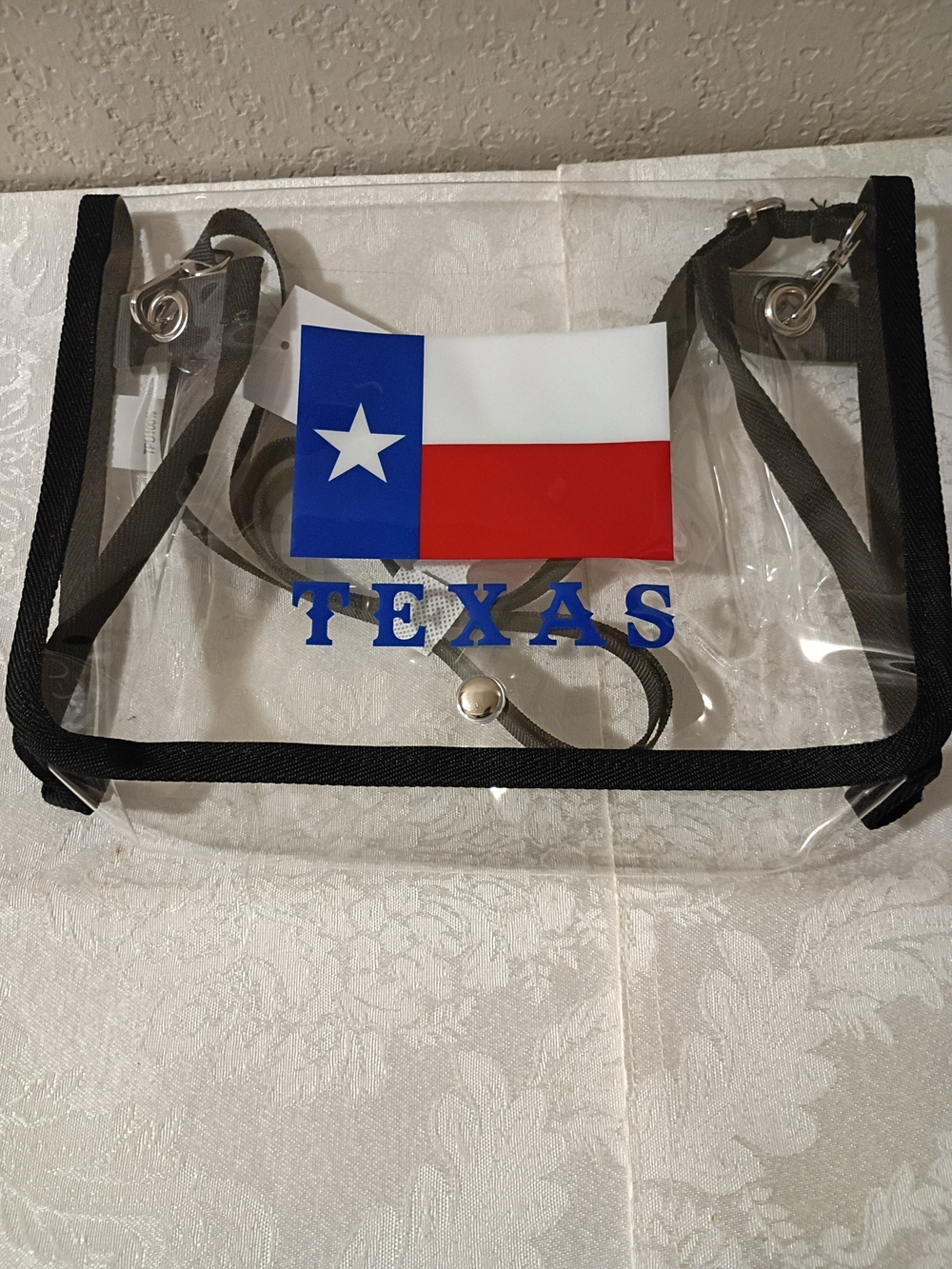 Clear Lone Star Texas Flag Stadium Bag with Black Trim NWT